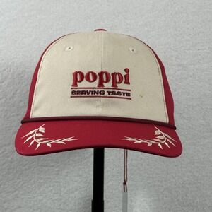 Poppi Hat Cap Snap Back Red Cream Embroidered Logo Soda Serving Taste Promo Mens